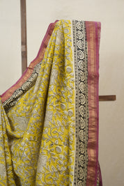 Yellow HBP Cotton Silk Saree With Maheshwari Border - SRYCSS1479