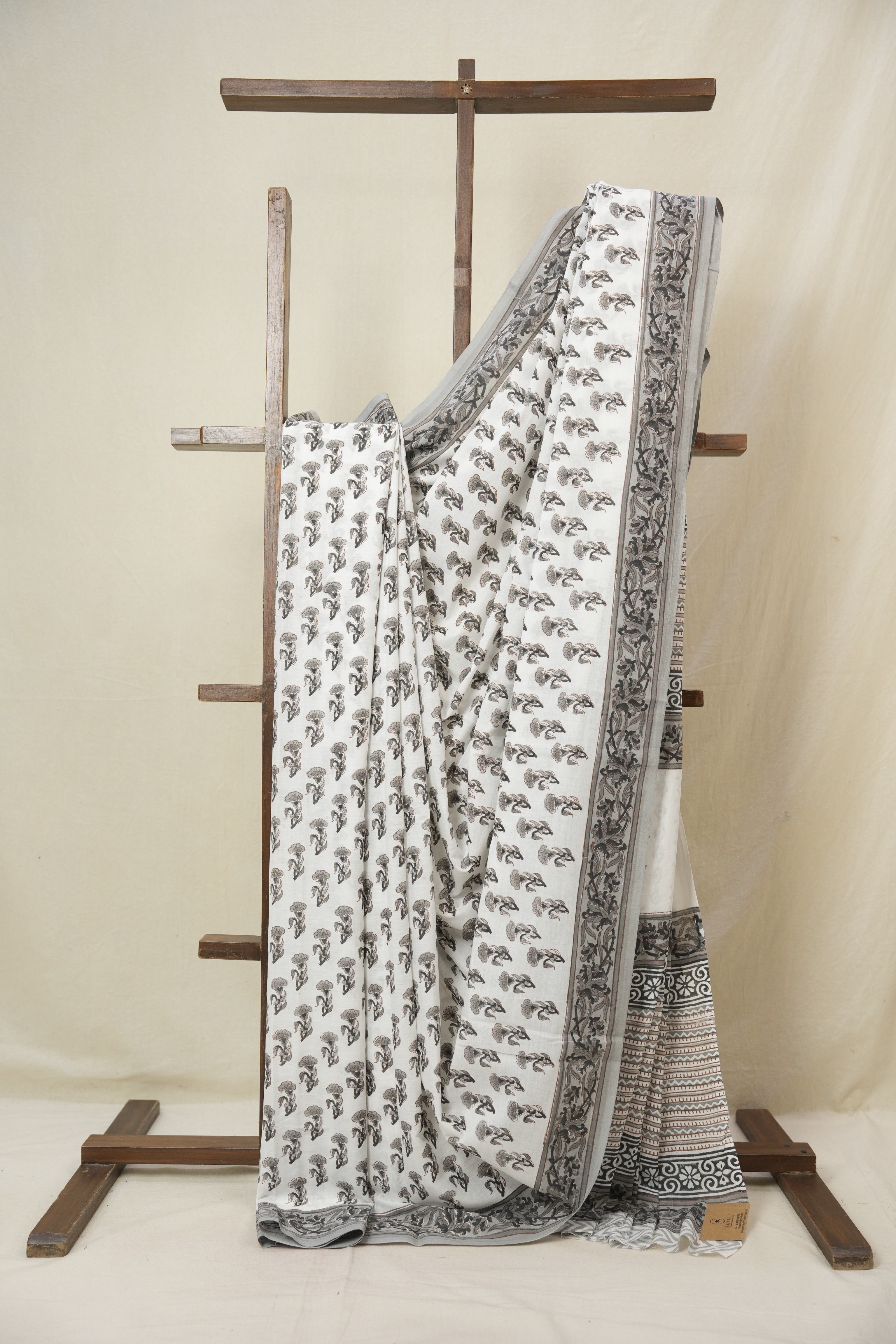 White Grey HBP Cotton Saree - SRWGCS3349