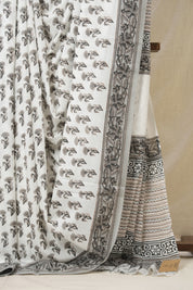 White Grey HBP Cotton Saree - SRWGCS3349