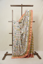 Ivory White HBP Cotton Silk Saree With Maheshwari Border - SRIWCSS1480