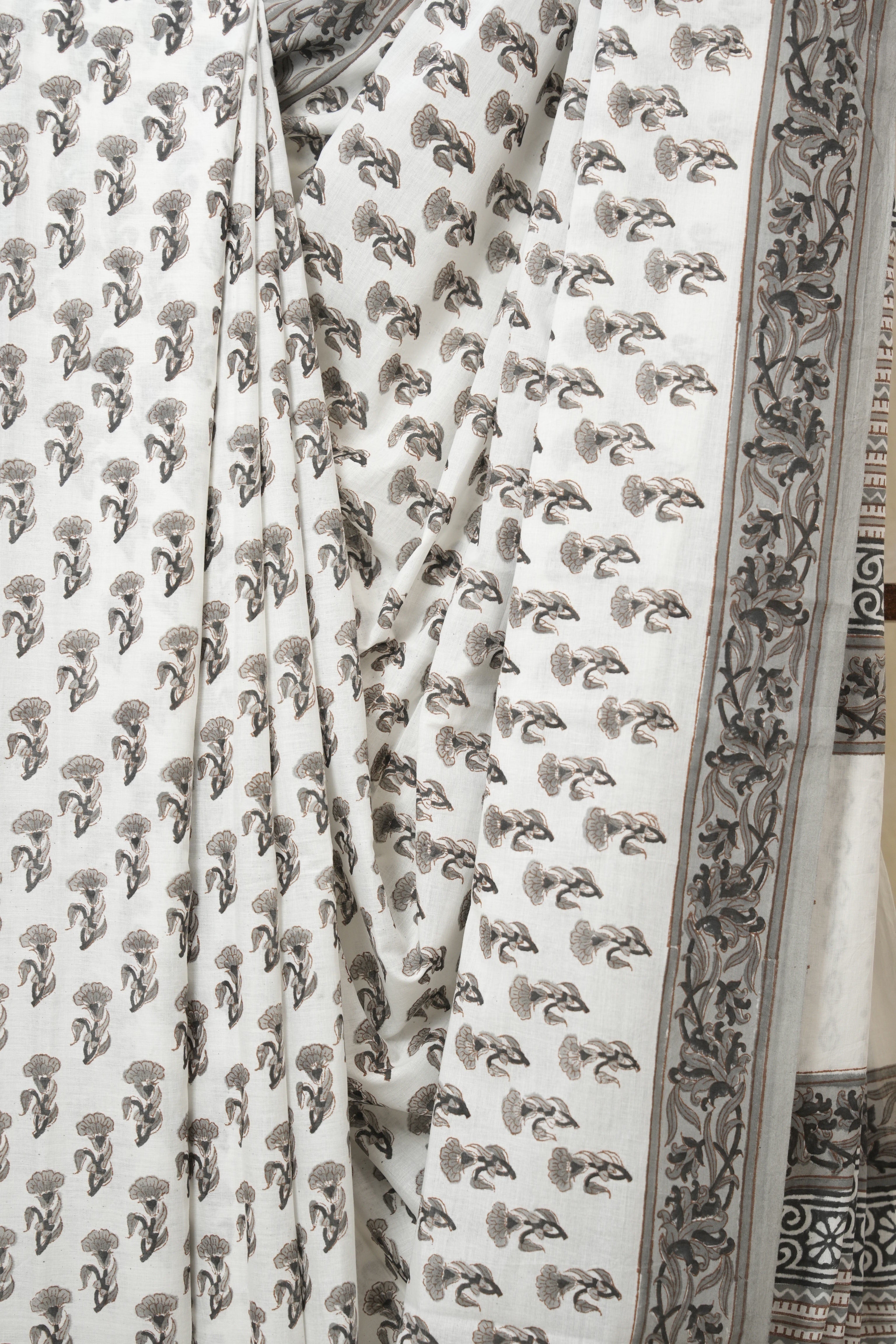 White Grey HBP Cotton Saree - SRWGCS3349
