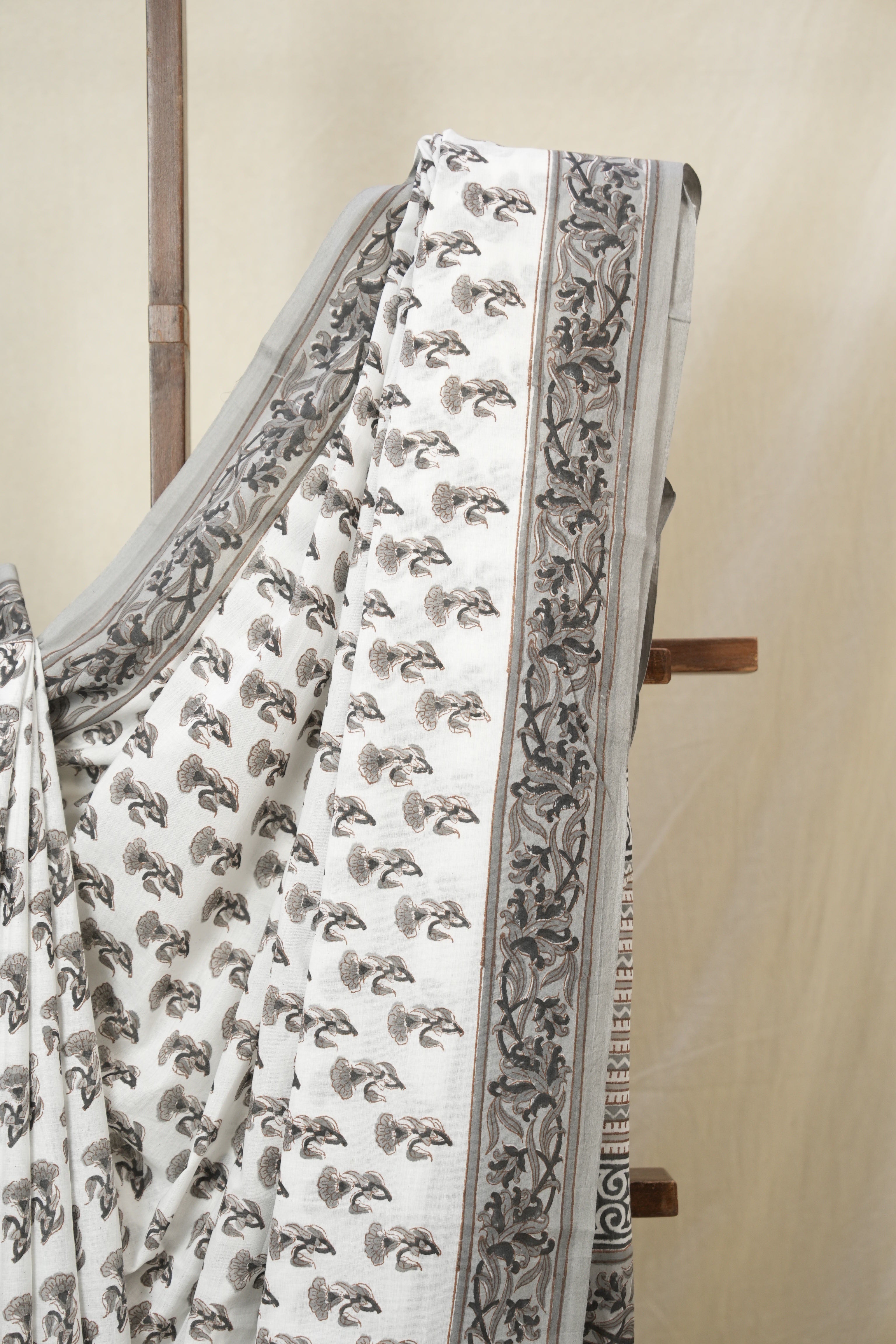 White Grey HBP Cotton Saree - SRWGCS3349