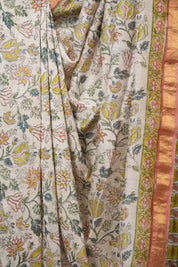 Ivory White HBP Cotton Silk Saree With Maheshwari Border - SRIWCSS1480