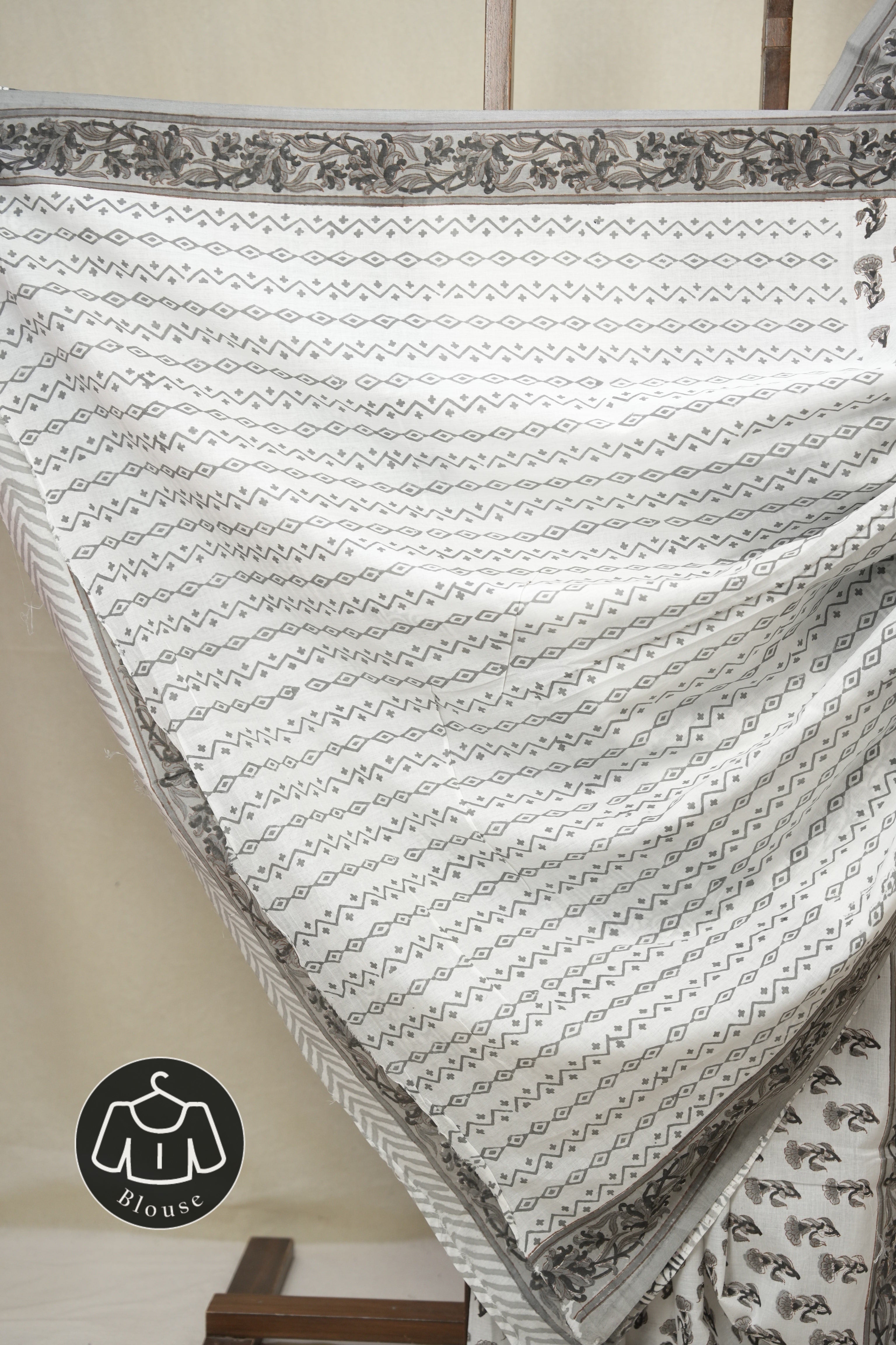 White Grey HBP Cotton Saree - SRWGCS3349