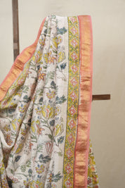 Ivory White HBP Cotton Silk Saree With Maheshwari Border - SRIWCSS1480