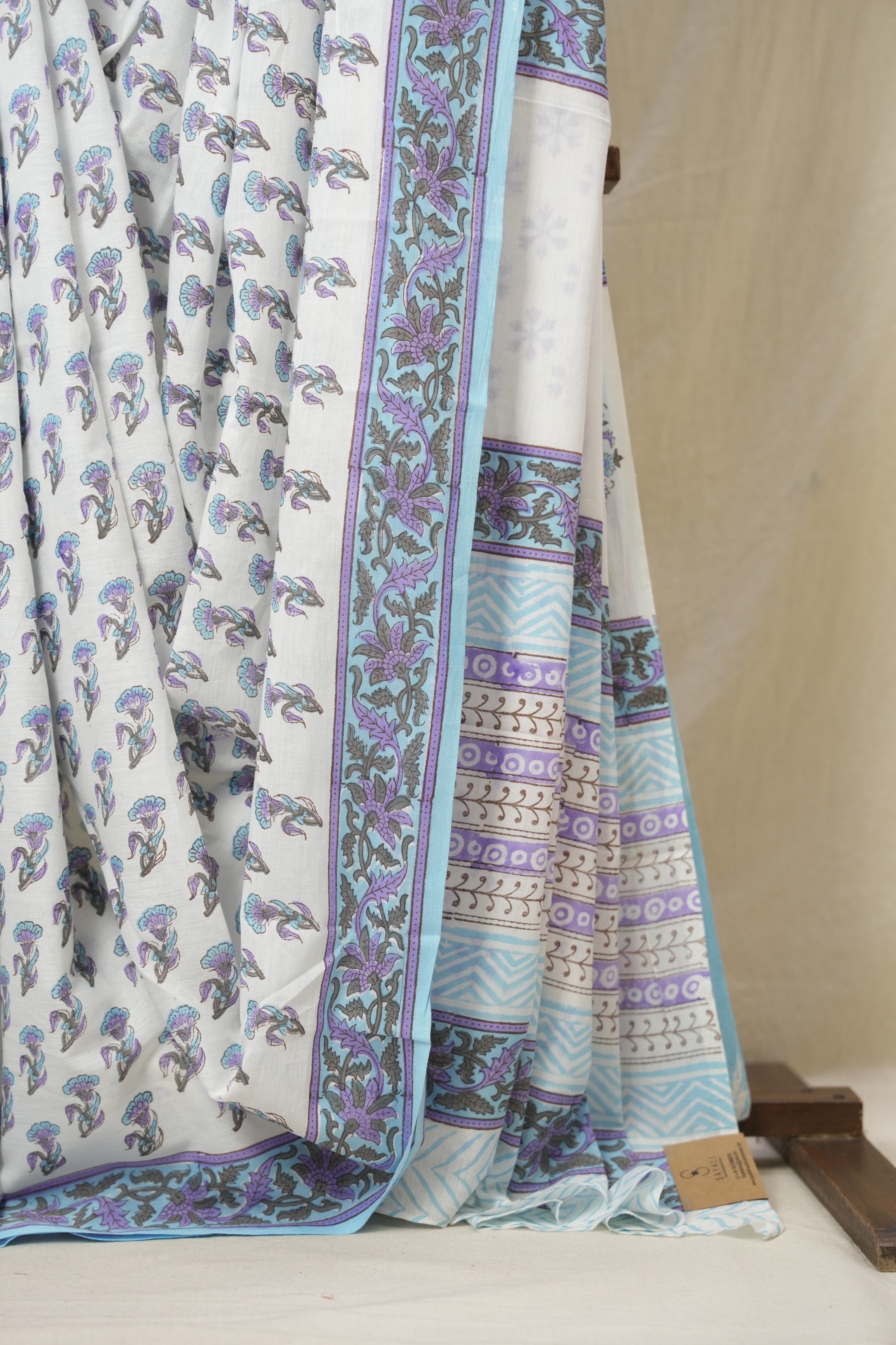 Ivory Lavender HBP Cotton Saree - SRILCS3348