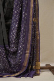 Black HBP Cotton Silk Saree With Maheshwari Border - SRBCSS1482