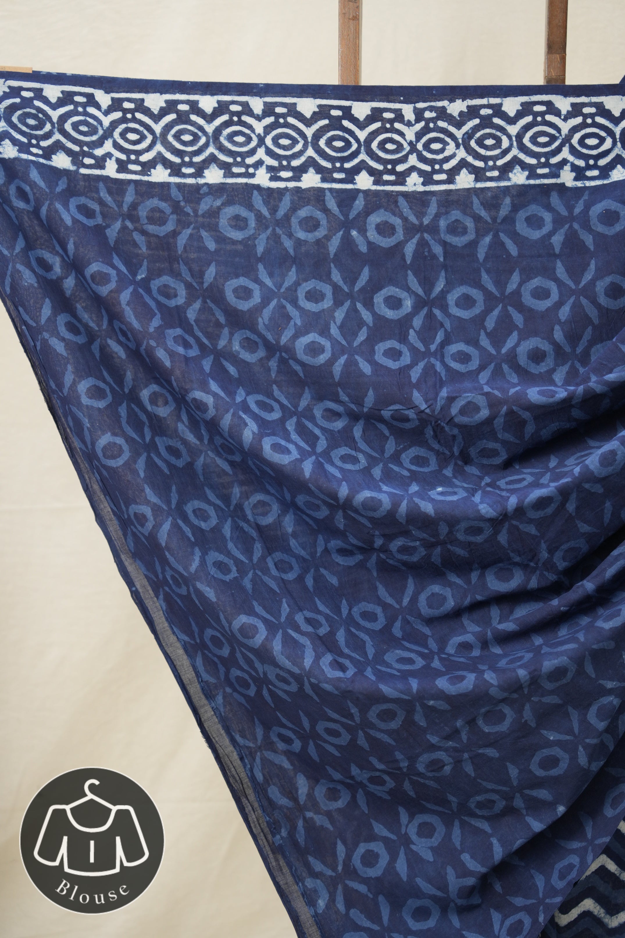 Cobalt Blue n White HBP Cotton Saree - SRCBCS2881