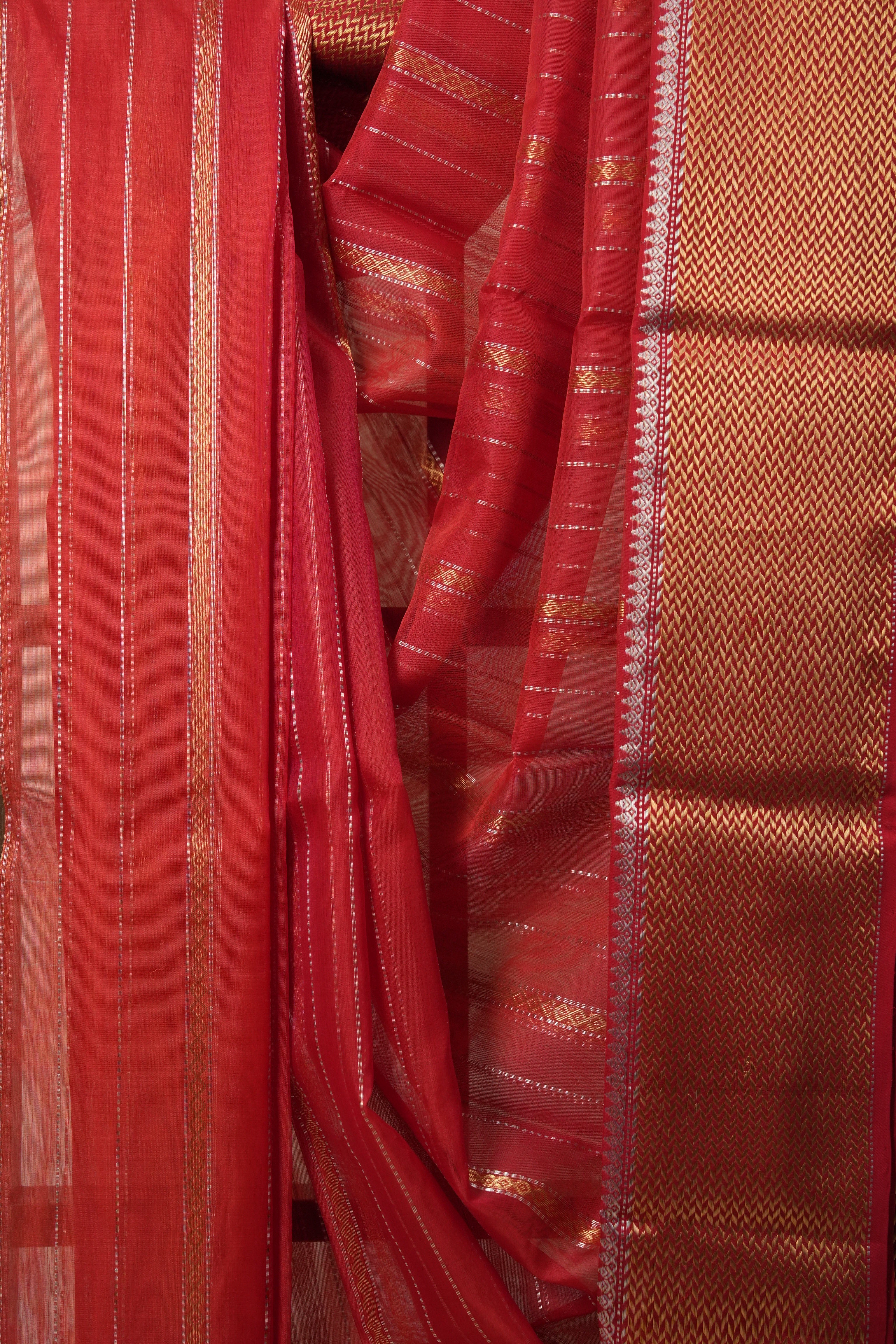 Red Chanderi Silk Saree - SRRCSS174