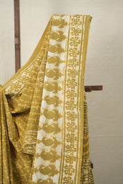 Olive Green HBP Cotton Saree - SROGCS2857