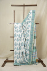 White HBP Cotton Saree - SRWCS3341