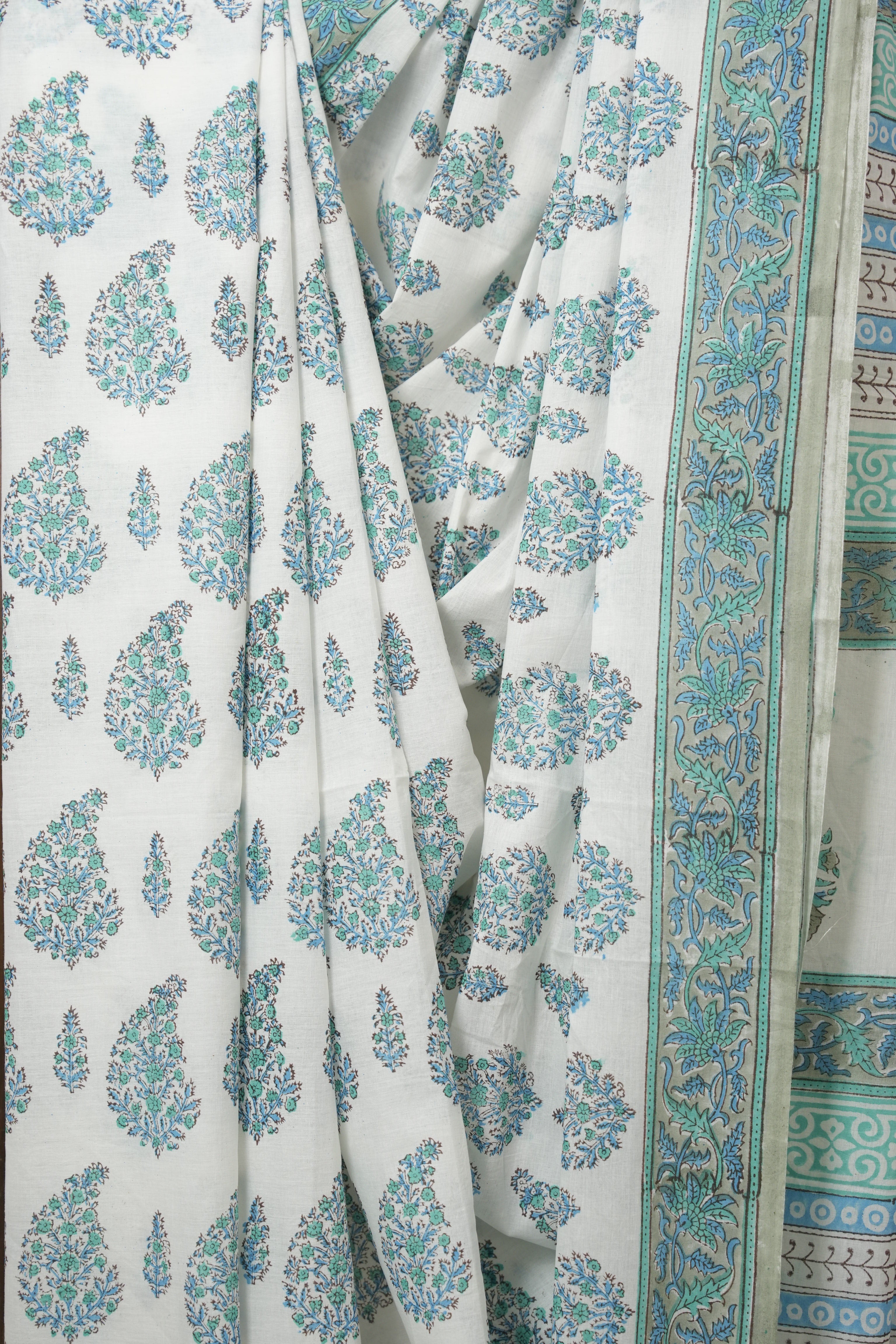 White HBP Cotton Saree - SRWCS3341