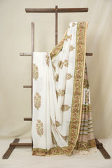 White HBP Cotton Saree - SRWCS3340