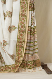 White HBP Cotton Saree - SRWCS3340