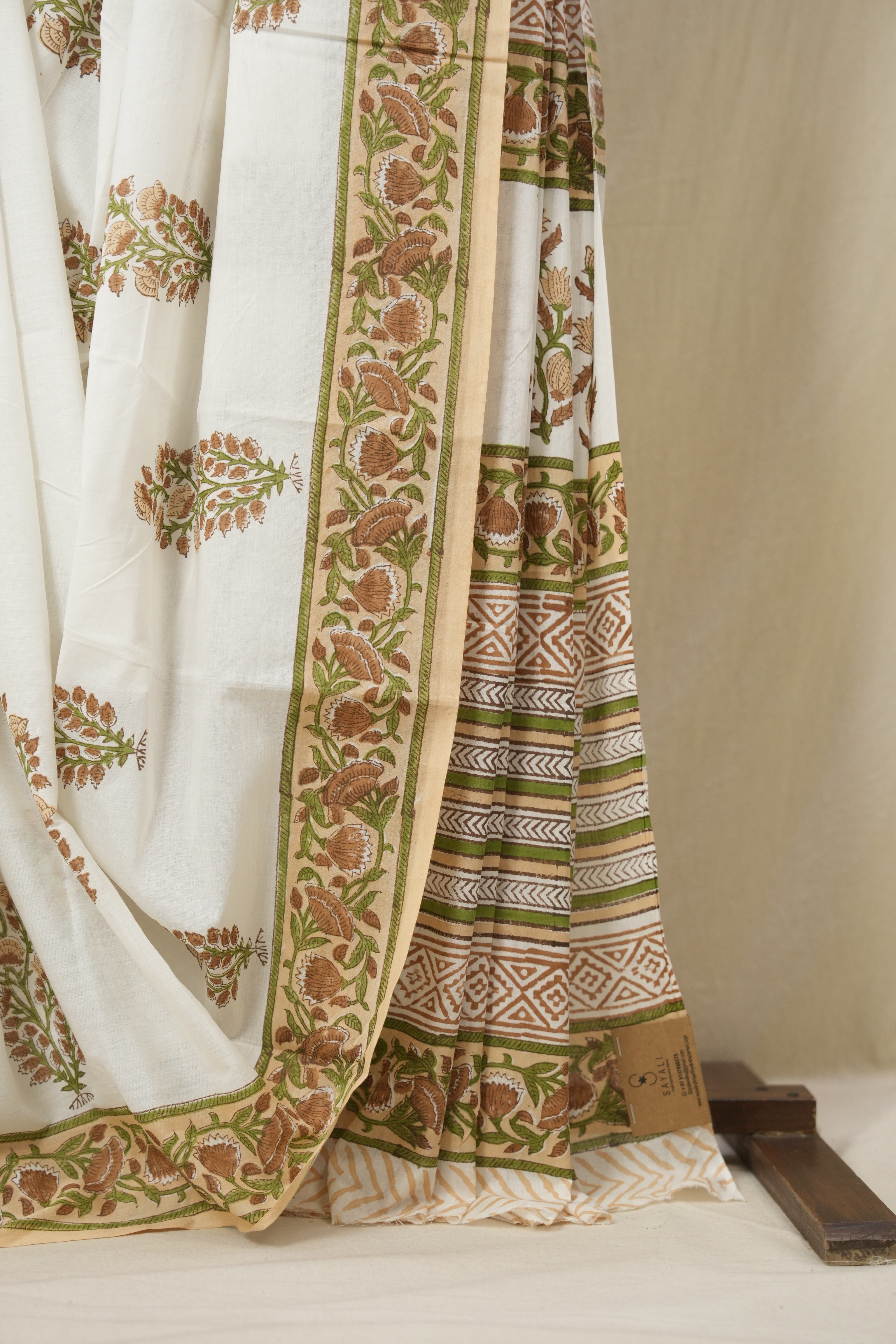 White HBP Cotton Saree - SRWCS3340