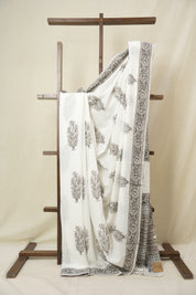White HBP Cotton Saree - SROWCS3339