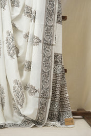 White HBP Cotton Saree - SROWCS3339