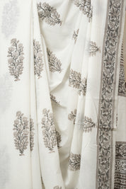 White HBP Cotton Saree - SROWCS3339