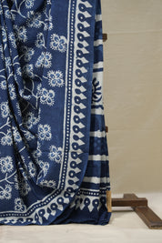 Cobalt Blue n White HBP Cotton Saree - SRCBCS2881