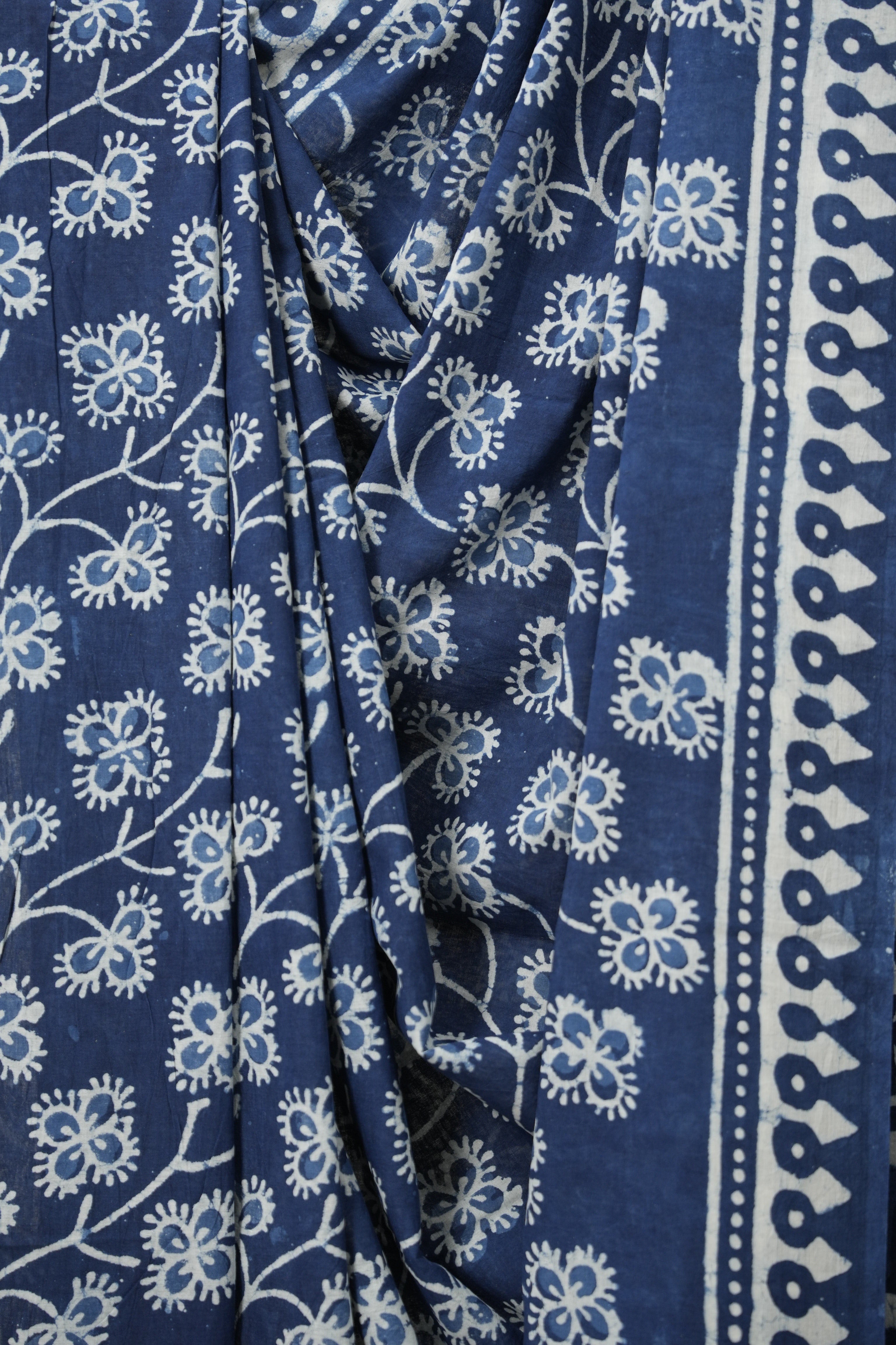 Cobalt Blue n White HBP Cotton Saree - SRCBCS2881