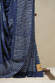 Space Blue n White HBP Cotton Saree - SRSBCS2883