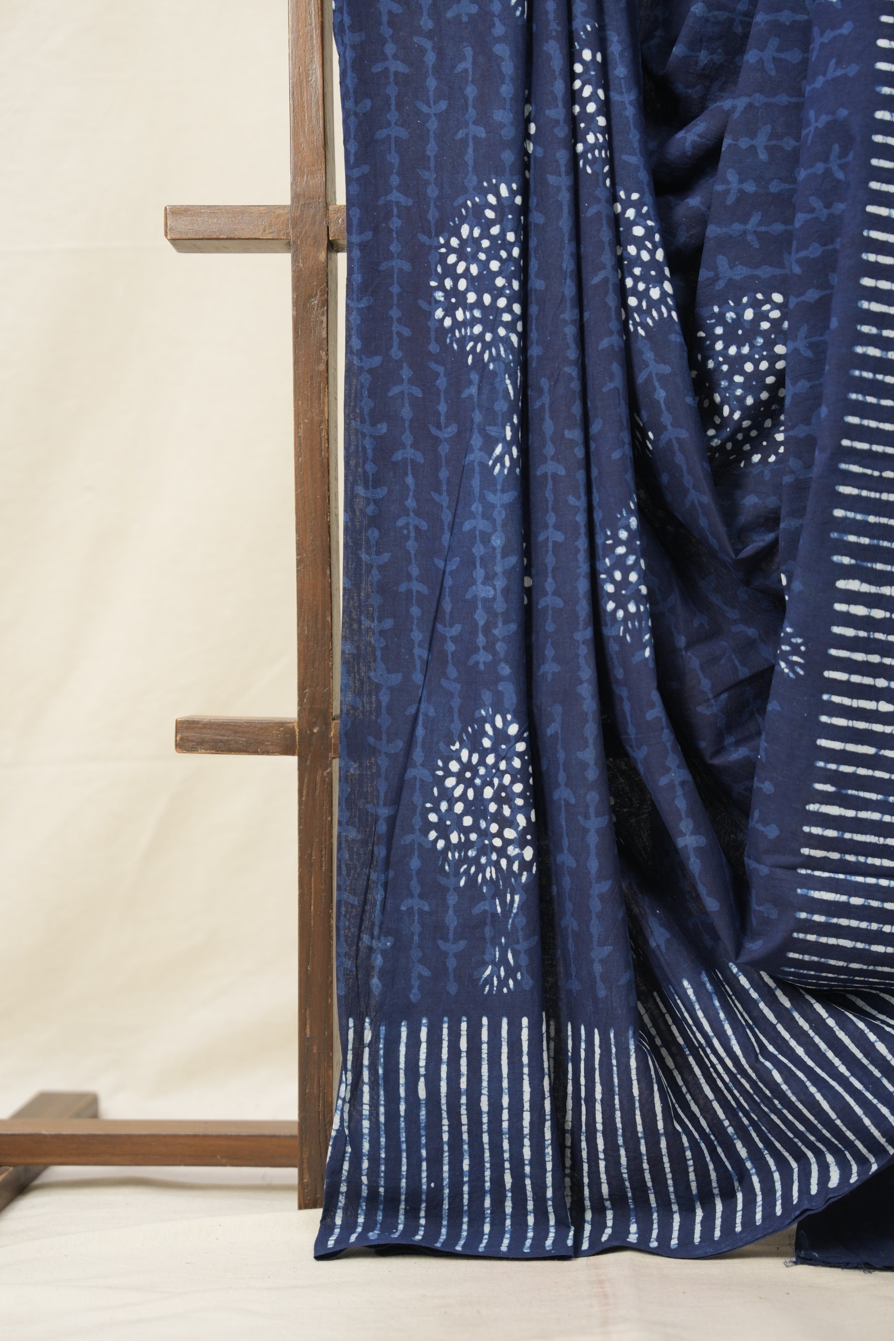 Space Blue n White HBP Cotton Saree - SRSBCS2883