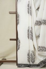 White HBP Cotton Saree - SRWCS3337
