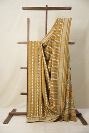 Khaki Brown n White HBP Cotton Saree - SRKBCS2884