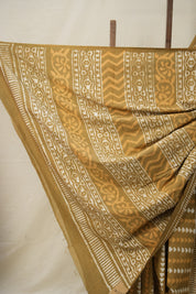 Khaki Brown n White HBP Cotton Saree - SRKBCS2884