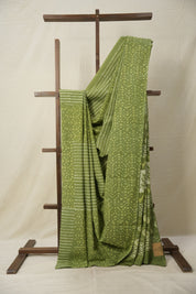 Shamrock Green n White HBP Cotton Saree - SRSGCS2885