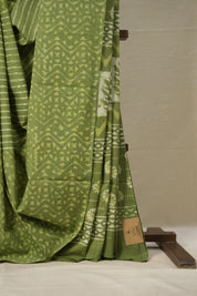 Shamrock Green n White HBP Cotton Saree - SRSGCS2885