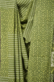 Shamrock Green n White HBP Cotton Saree - SRSGCS2885