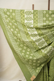 Shamrock Green n White HBP Cotton Saree - SRSGCS2885