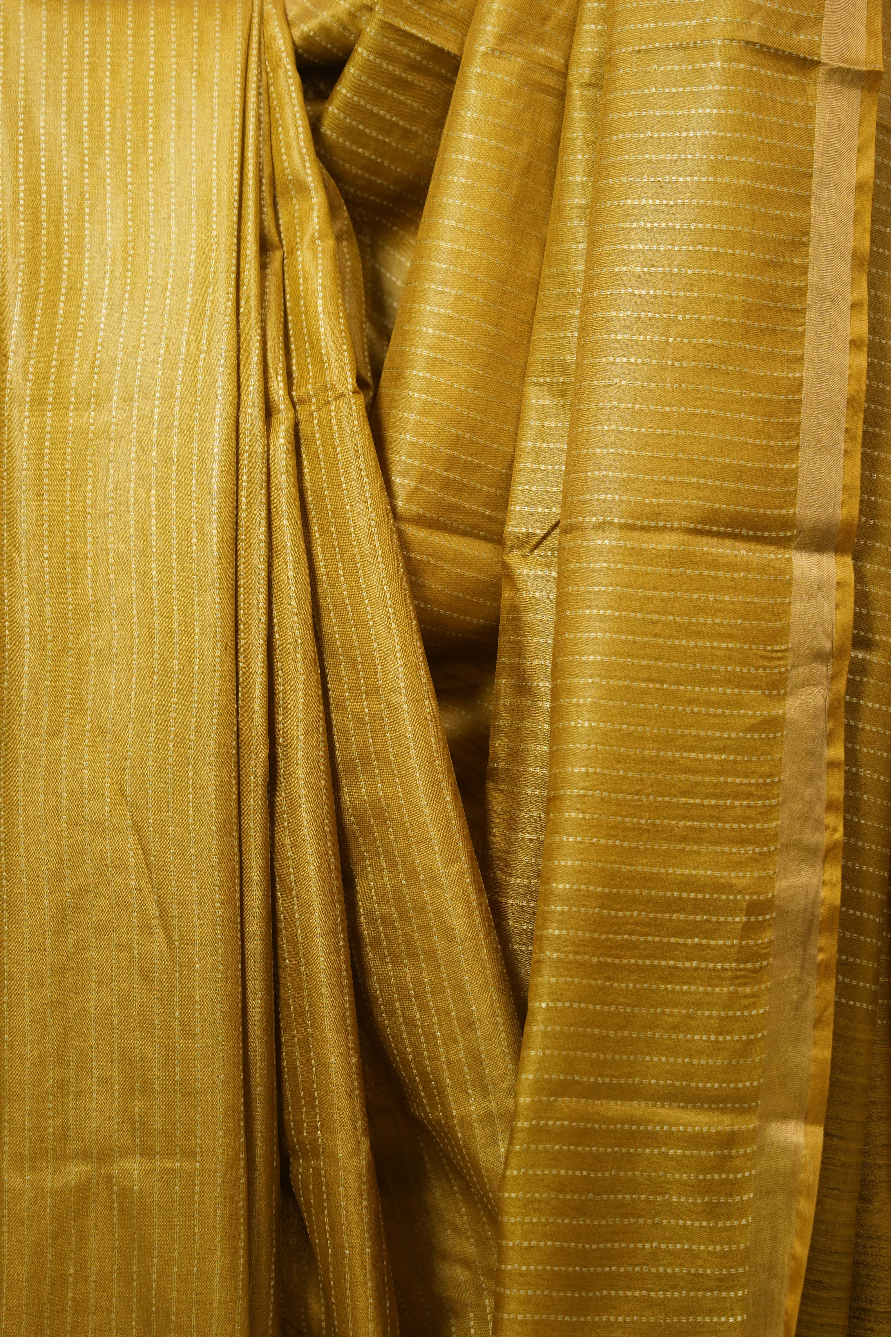 Mustard Tussar Silk Saree - SRMTSS1797
