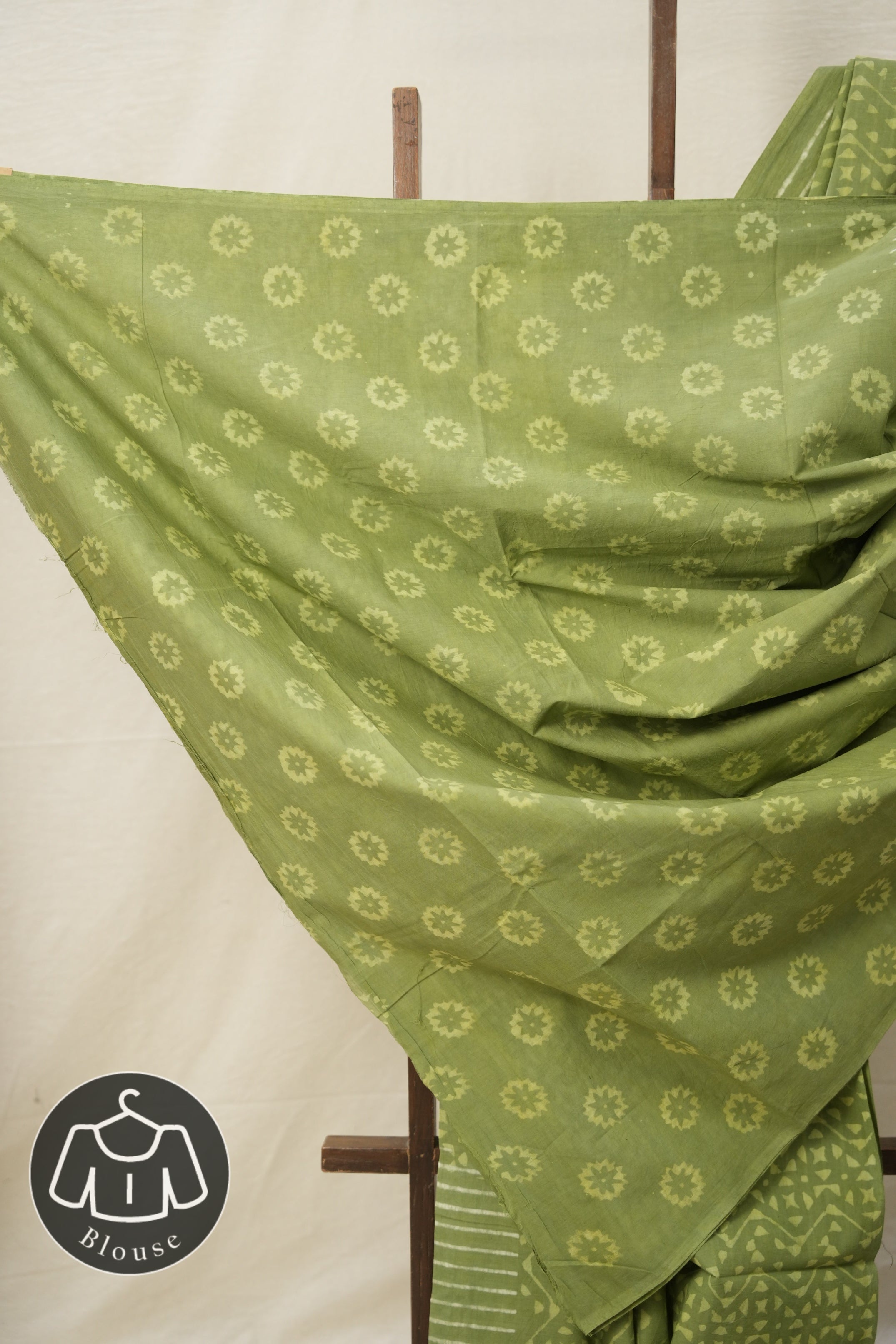 Shamrock Green n White HBP Cotton Saree - SRSGCS2885