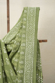 Leaf Green n White HBP Cotton Saree - SRLWCS2878