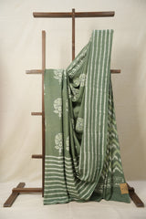 Olive Green n White HBP Cotton Saree - SROWCS2877