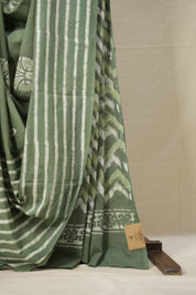 Olive Green n White HBP Cotton Saree - SROWCS2877
