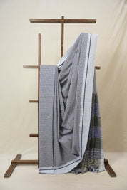 Light Blue Small Checks Cotton Patteda Anchu Saree - SRLBPAS317