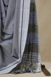Light Blue Small Checks Cotton Patteda Anchu Saree - SRLBPAS317