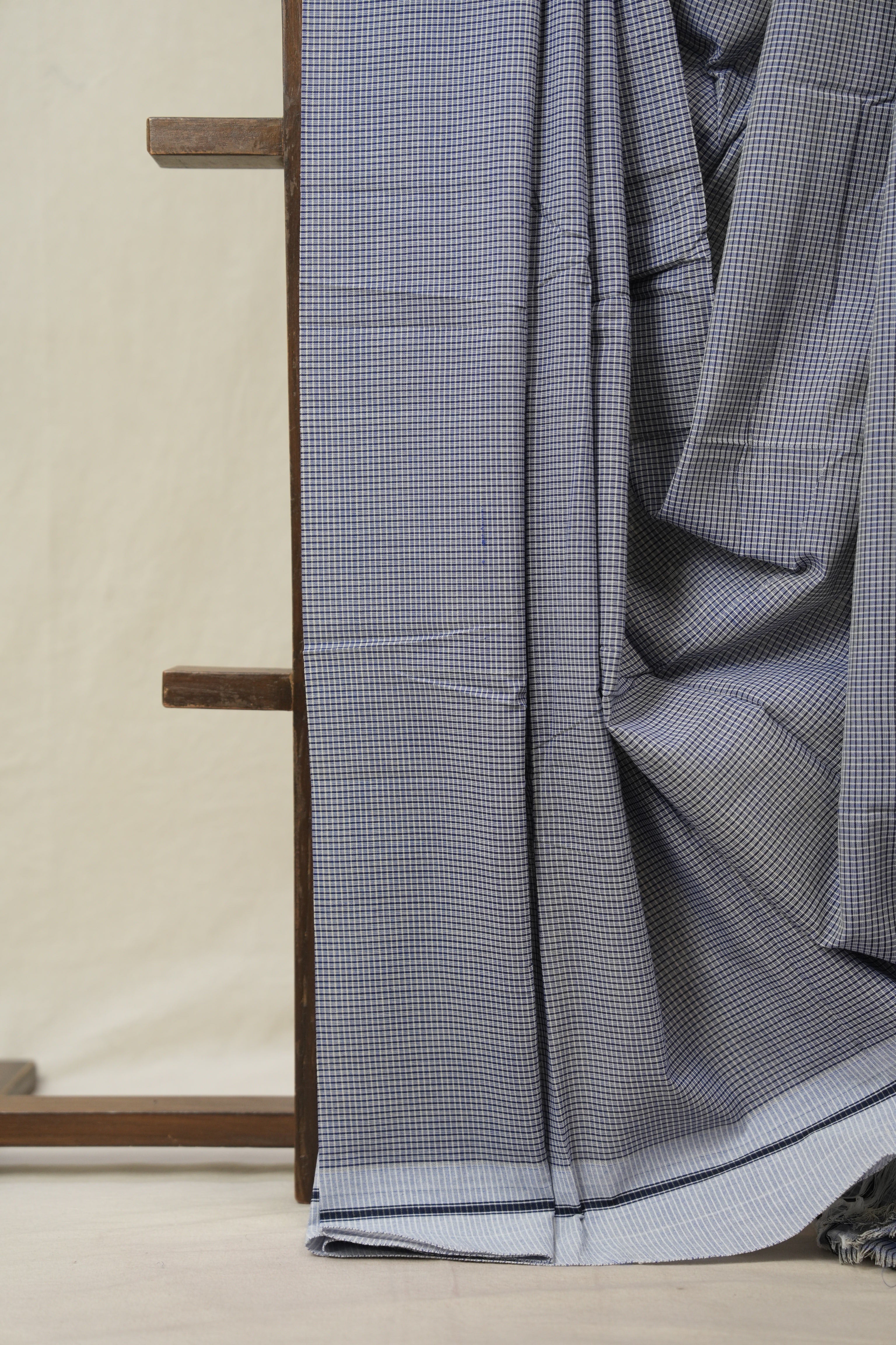 Light Blue Small Checks Cotton Patteda Anchu Saree - SRLBPAS317