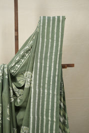 Olive Green n White HBP Cotton Saree - SROWCS2877