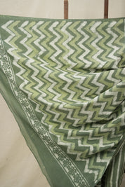 Olive Green n White HBP Cotton Saree - SROWCS2877
