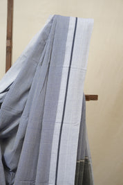 Light Blue Small Checks Cotton Patteda Anchu Saree - SRLBPAS317