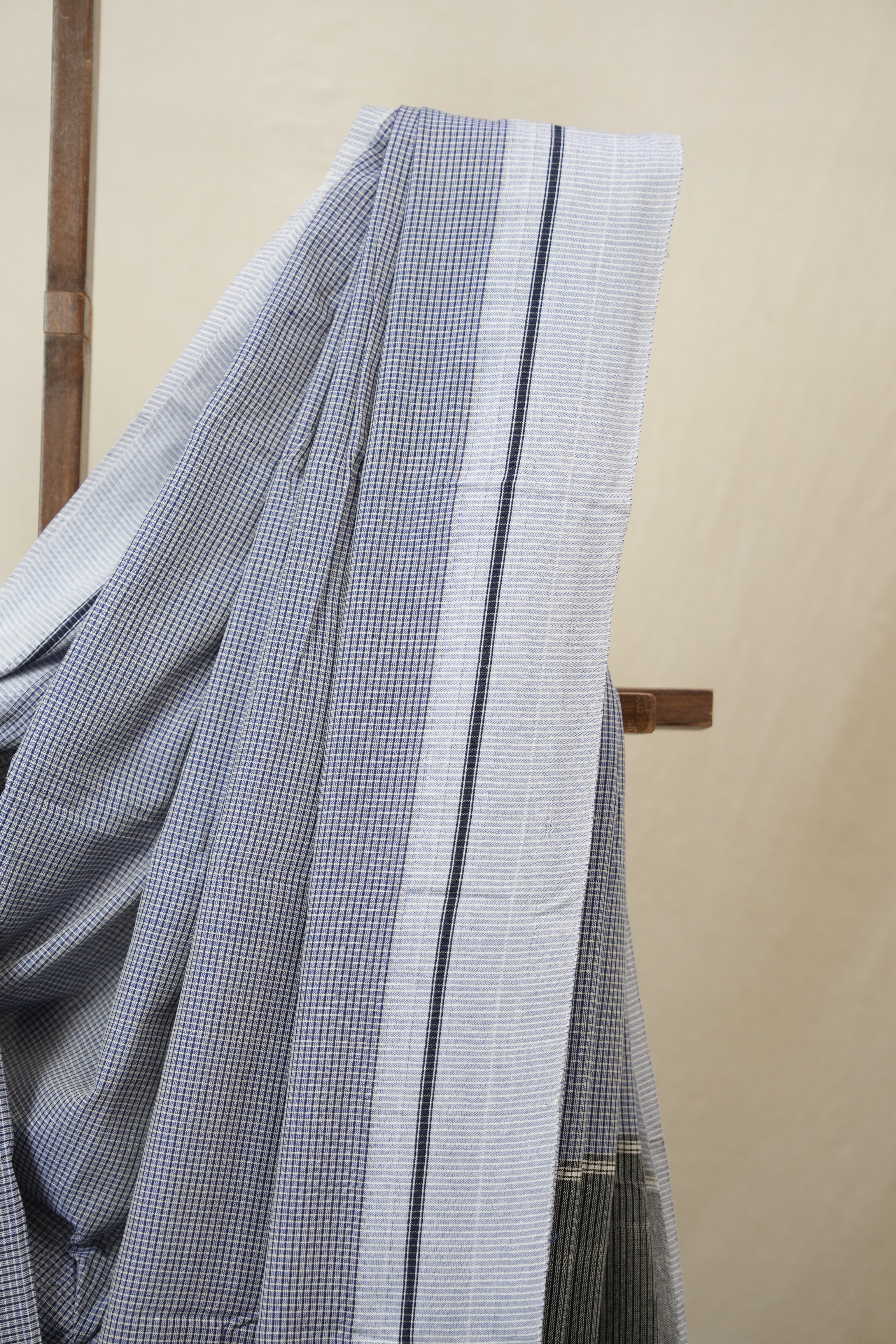 Light Blue Small Checks Cotton Patteda Anchu Saree - SRLBPAS317