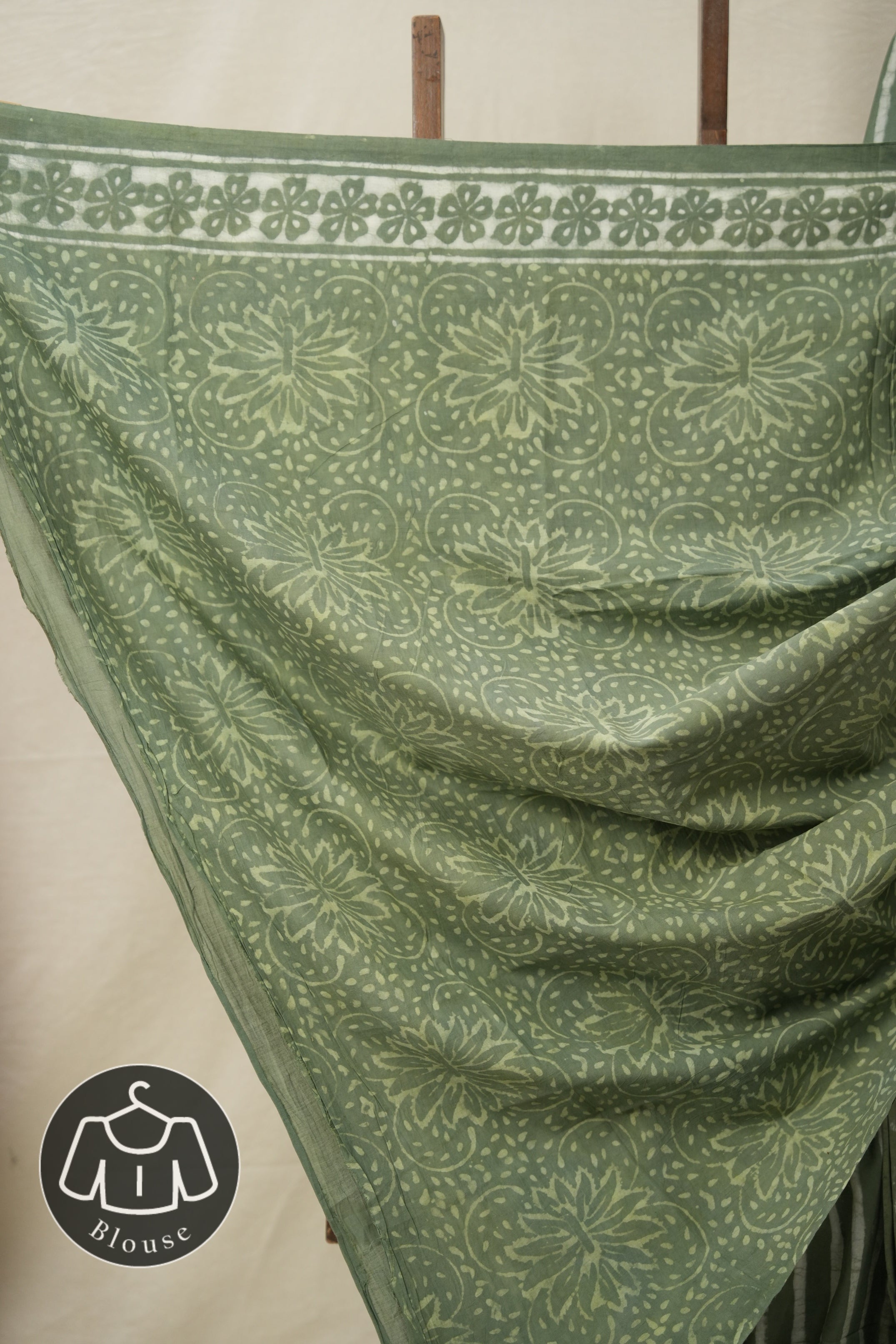 Leaf Green n White HBP Cotton Saree - SRLWCS2878