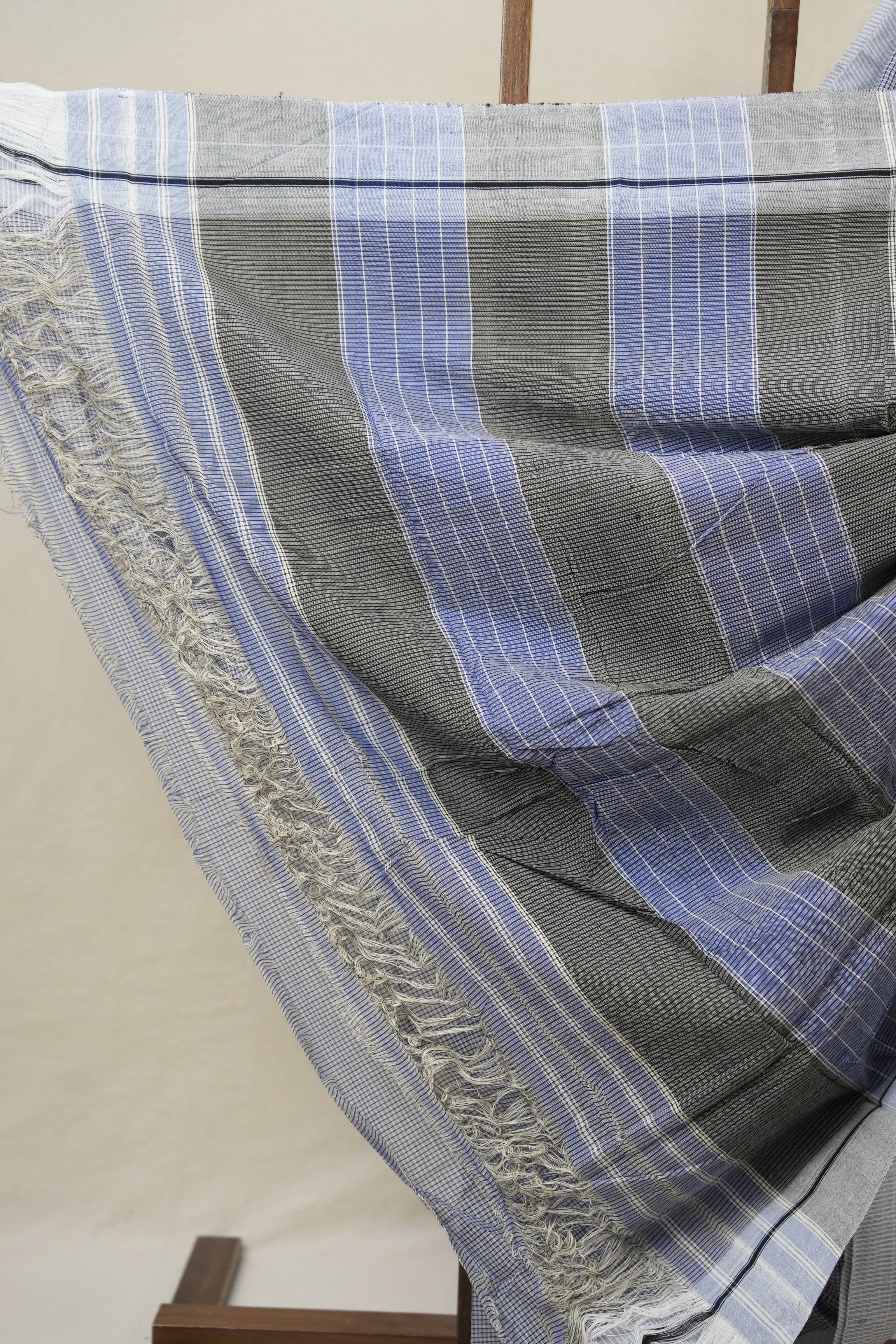 Light Blue Small Checks Cotton Patteda Anchu Saree - SRLBPAS317