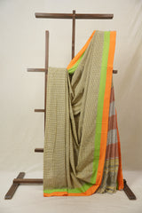 Yellow Small Checks Cotton Patteda Anchu Saree - SRYPAS338