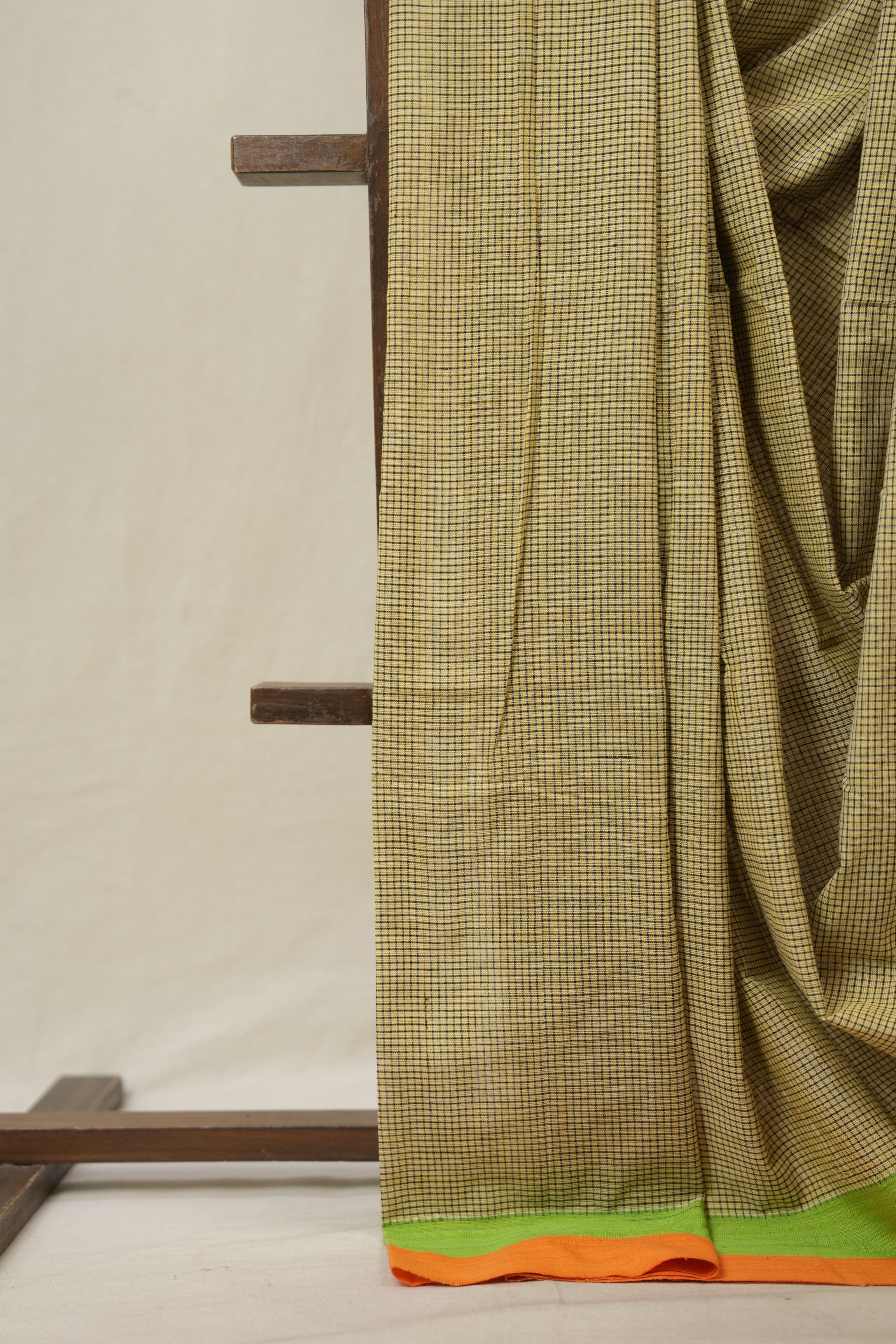 Yellow Small Checks Cotton Patteda Anchu Saree - SRYPAS338