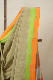 Yellow Small Checks Cotton Patteda Anchu Saree - SRYPAS338